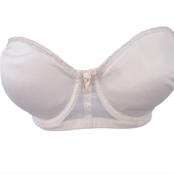 Vintage Exquisite Form 32D Strapless Bra Beige Underwire Bra Excellent Condition - Picture 1 of 5